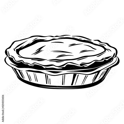 Simple hot apple pie linear illustration dessert black vector