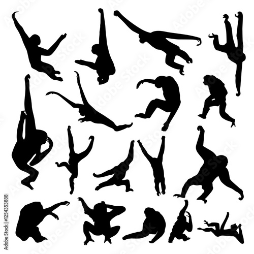 gibbon silhouette 17 pcs set vector