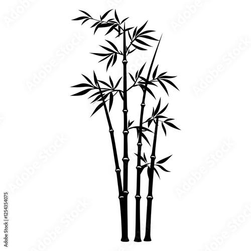 Simple bamboo with leaves linear illustration graphic design vector