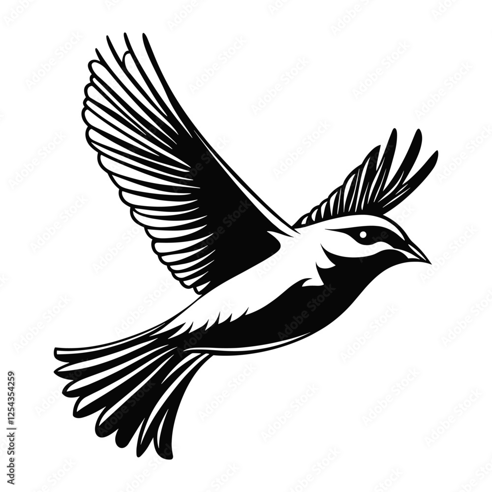 Fototapeta premium Simple flying bird linear illustration stencil graphic vector