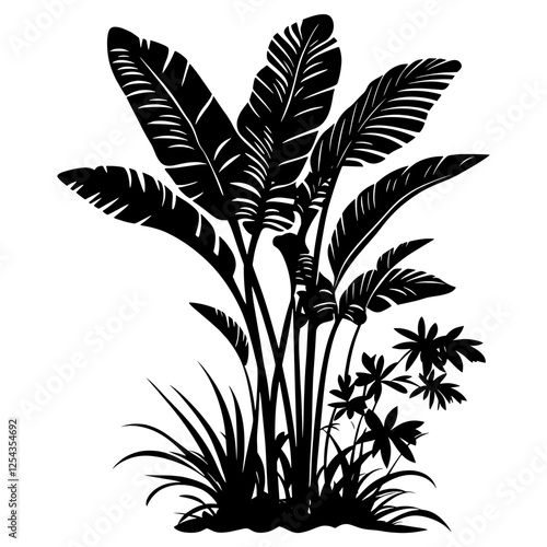 Tropical bushes silhouette leaf illustration vector