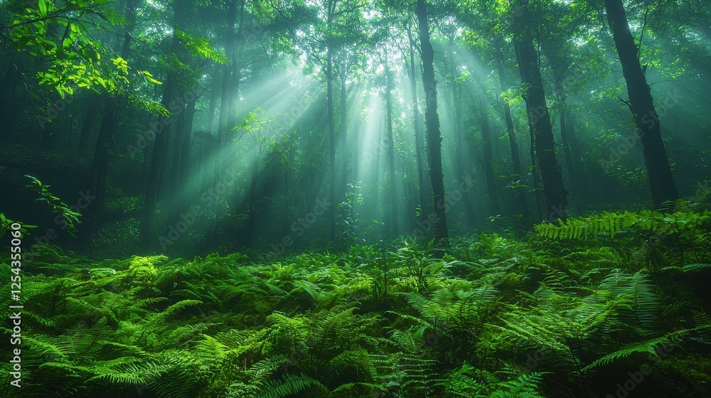 Obraz premium Mystical Forest Sunlight Beams