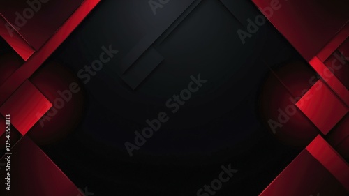 Abstract digital artwork of black square surrounded by red geometric shapes creating a dynamic effect.