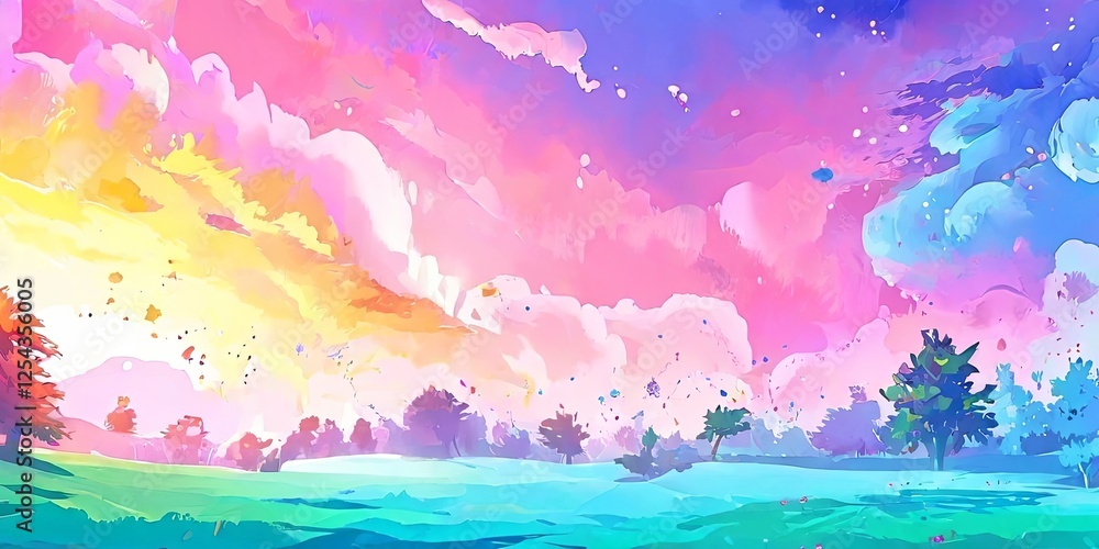 Fototapeta premium A colorful sky with clouds and a tree