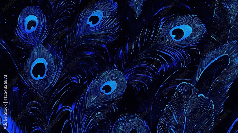 Obraz premium Blue Peacock Feathers Night Sky Design Texture