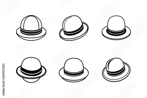 bowler hat icon line art vector illustration