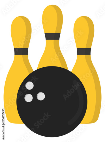 Golden bowling ball and pin icon isolated on white background.