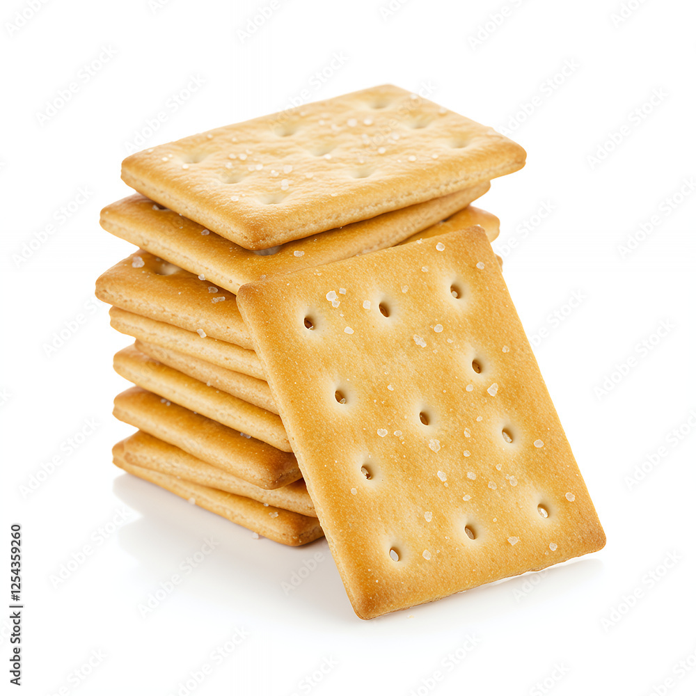 Stack of Salty Crackers on White Background Ready to Eat Stack of Salty Crackers on White Background Ready to Eat