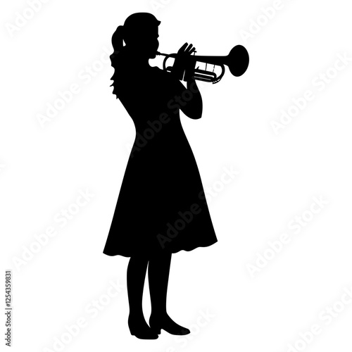 Woman play trumpet silhouette black instrument vector