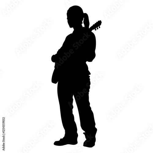 Woman play guitar silhouette illustration guitarist vector