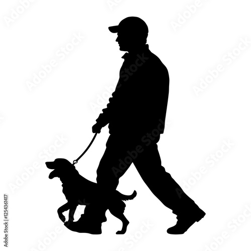 Man walking dog silhouette human black vector