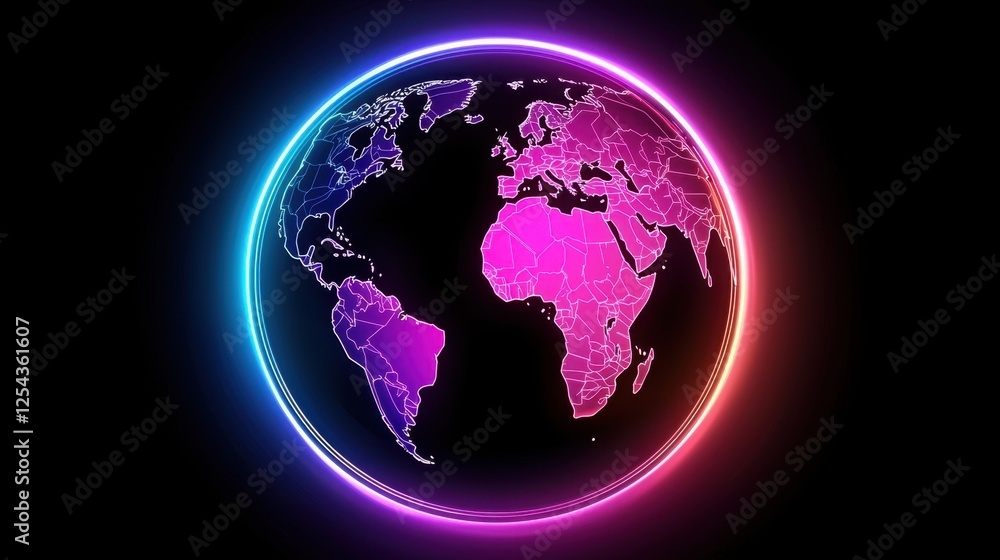 Fototapeta premium A futuristic glowing Earth with neon-like light effects, providing space for promotional text.