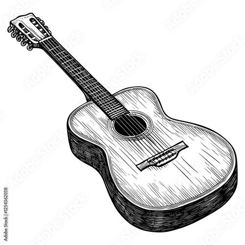 Guitar black white illustration vector