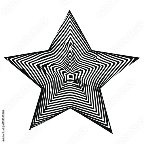 Star flat line illusion black white art vector