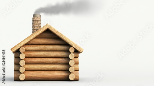 Fototapeta Naklejka Na Ścianę i Meble -  3D Log Cabin Model on White Background