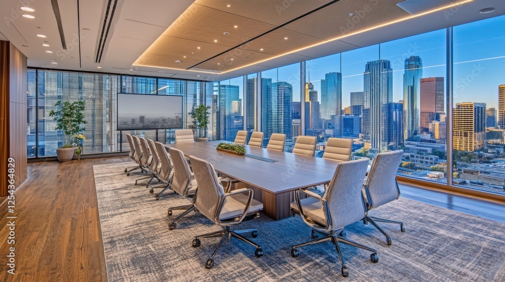 Modern Conference Room with Panoramic City View Modern Conference Room with Panoramic City View