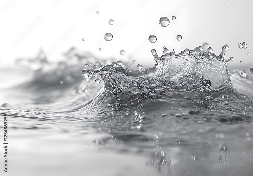 Close-up of water droplets splashing in a serene environment, creating dynamic wave patterns Close-up of water droplets splashing in a serene environment, creating dynamic wave patterns