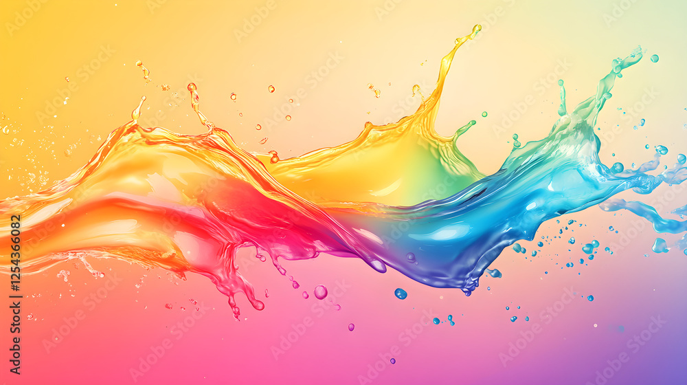 A splash of colorful liquid frozen in mid-air against a gradient background A splash of colorful liquid frozen in mid-air against a gradient background