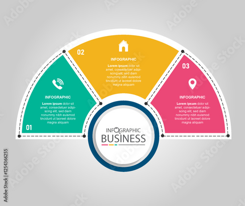 3 points circular infographic element template with icons and colorful flat style, can use for presentation slide