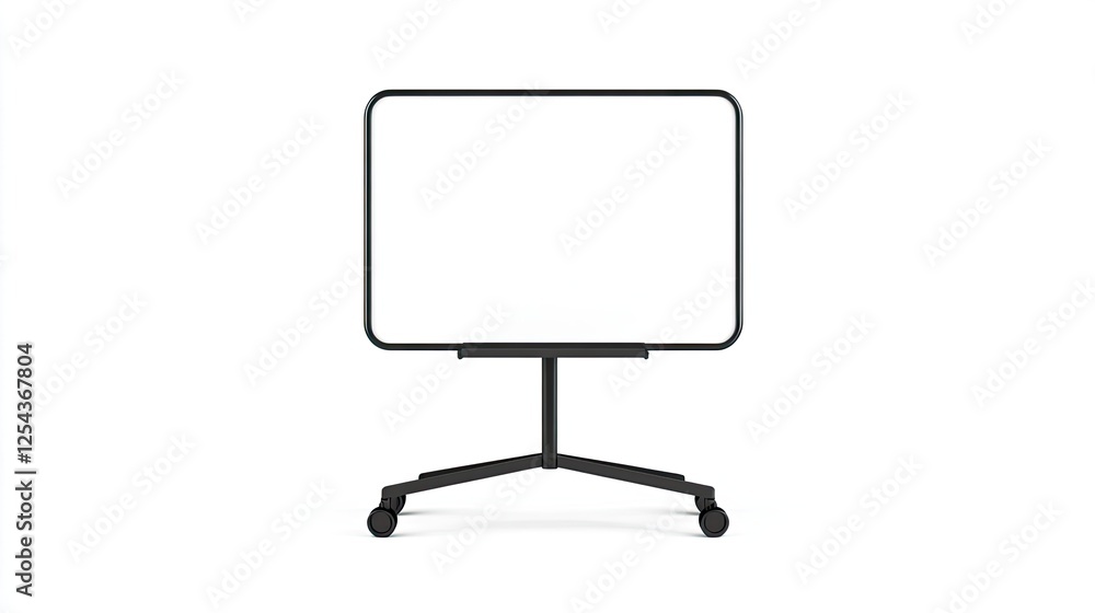 Minimalistic mobile whiteboard on wheels in a bright, empty office space for collaborative use Minimalistic mobile whiteboard on wheels in a bright, empty office space for collaborative use