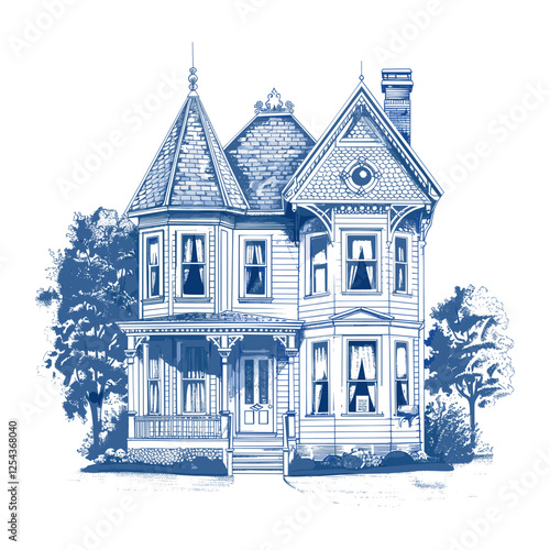 Victorian house drawing architecture illustration vector