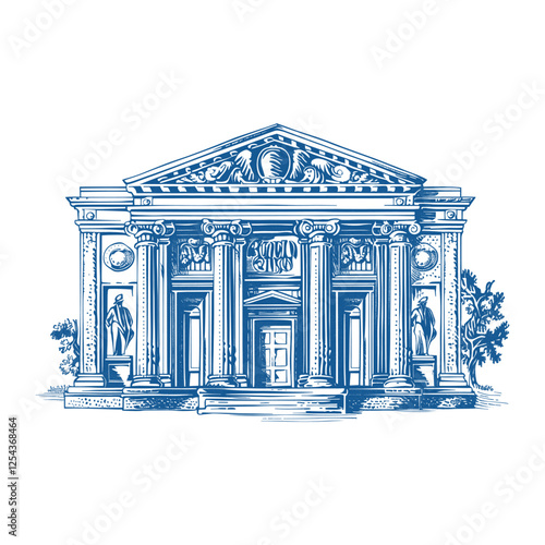 Hand drawn a bank drawing architecture illustration vector