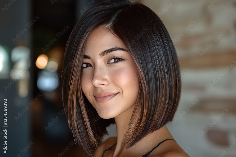 Young Woman with Stylish Brown Bob Haircut Young Woman with Stylish Brown Bob Haircut