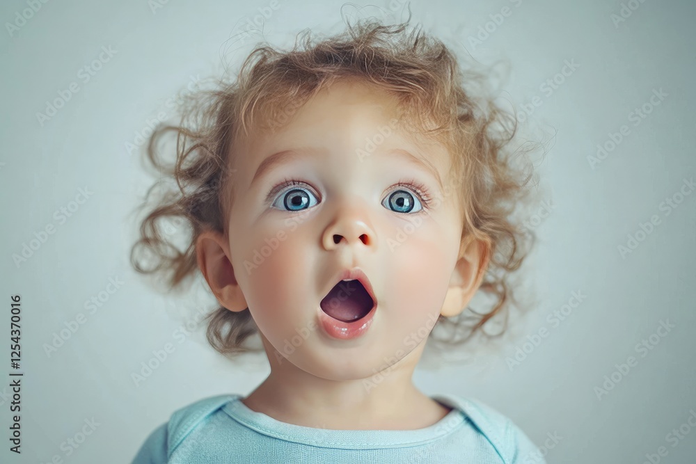 A Toddler With Curly Hair And Big Blue Eyes Is Amazed A Toddler With Curly Hair And Big Blue Eyes Is Amazed
