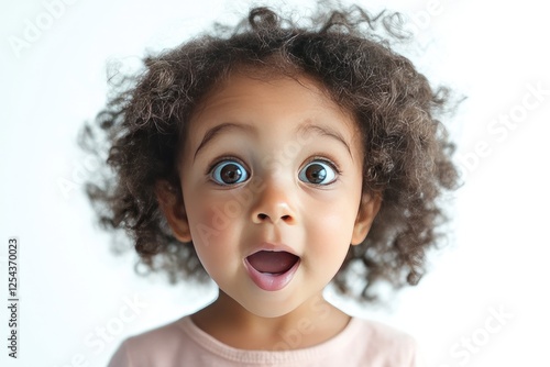 A Toddler Girl With Big Eyes And Curly Hair Expresses Amazement photo