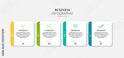 Infographic business model with 4 successive steps. Colorful graphic elements. Timeline design for brochure, presentation. Infographic design layout