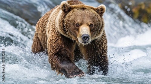 37.An Adult Brown Bear (Ursus Arctos) Fishing for Salmon at Brooks Falls, Katmai National Park and Preserve, Alaska, United States of America, North America photo