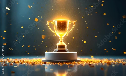 Golden trophy victory award ceremony stage