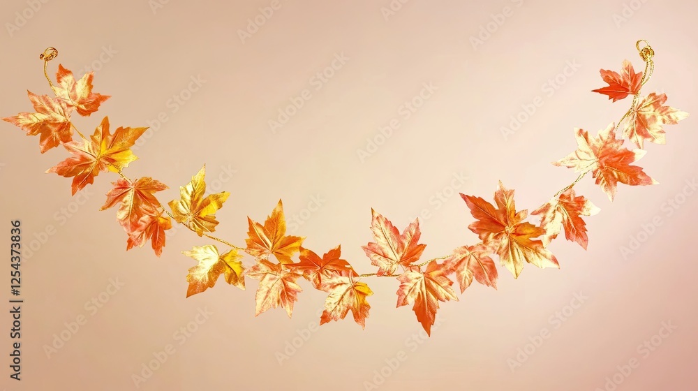 Golden maple leaves garland, wide banner on gradient background, fall autumn season holidays Golden maple leaves garland, wide banner on gradient background, fall autumn season holidays