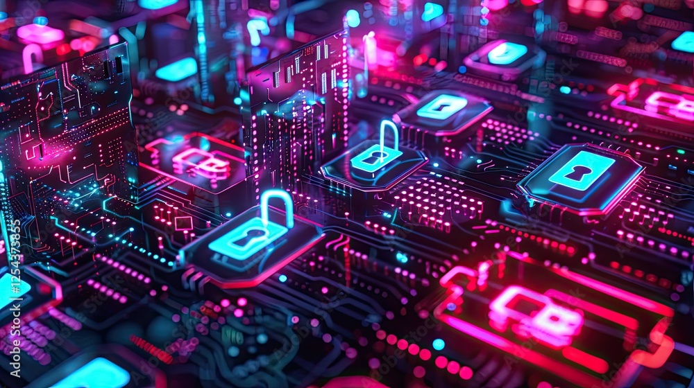Glowing digital locks and shields symbolizing protection against cyber attacks Glowing digital locks and shields symbolizing protection against cyber attacks