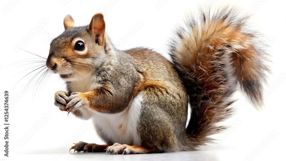 Squirrel eating nut, isolated on white background Squirrel eating nut, isolated on white background
