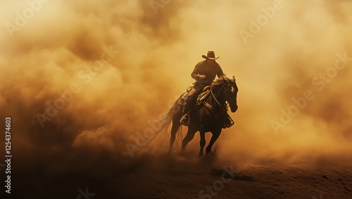 Cowboy Riding Through Dust Storm