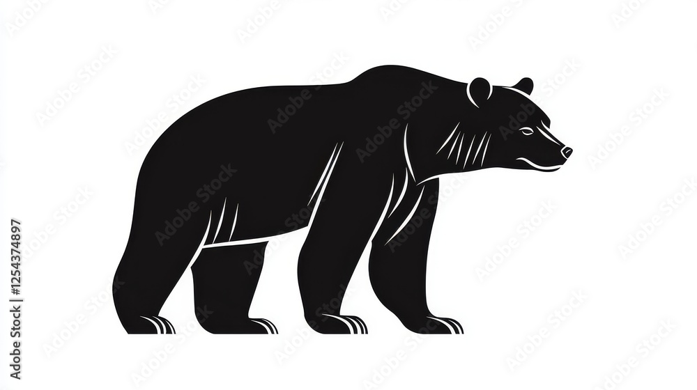 Obraz premium 81.A modern and simple vector illustration of a black bear in silhouette, isolated against a white background. The strong, clean lines convey the majestic presence of the bear, making it an ideal