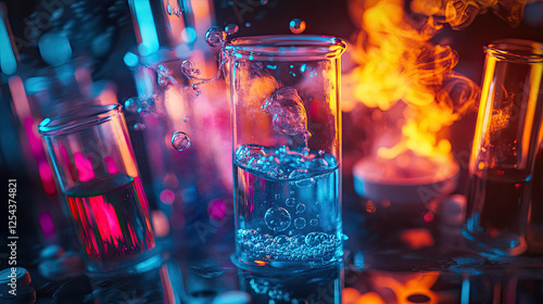 Colorful Chemical Reactions in Laboratory with Bubbling Mixtures photo