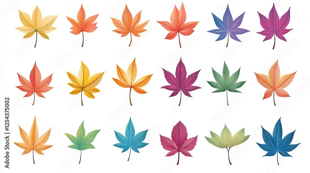 Isolated maple leaves. Collection of multicolored fallen autumn leaves isolated on white background Isolated maple leaves. Collection of multicolored fallen autumn leaves isolated on white background