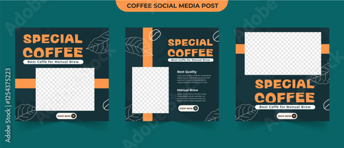 Delicious iced coffee roasted bean brewing manual latte social media post template with easy edit