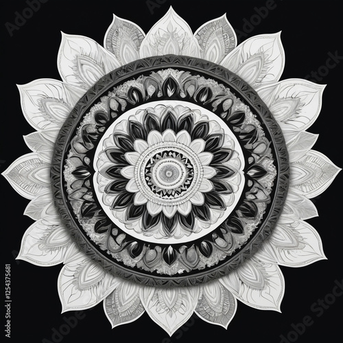 AI generative. Element of mandala, black and white, isolated. 12 photo