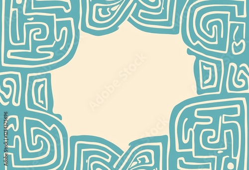 青と白の迷路ポスター - パステルカラー、ミニマルな幾何学的デザイン、モダンな家とオフィスの装飾に最適

