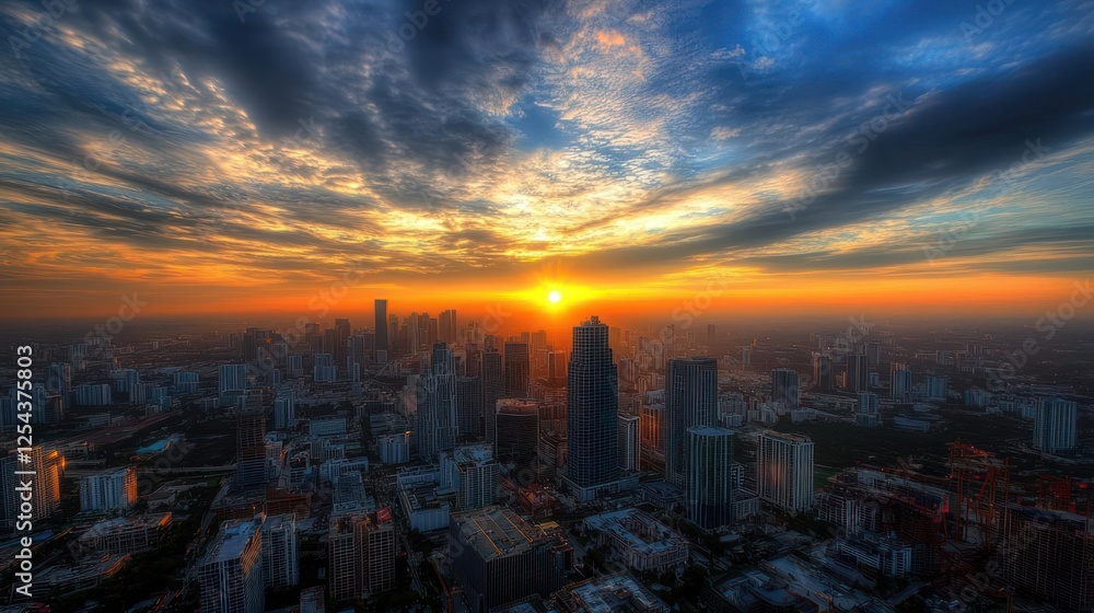 Fototapeta premium Colorful Sunset Over A Modern City