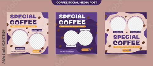 Delicious iced coffee roasted bean brewing manual latte social media post template
