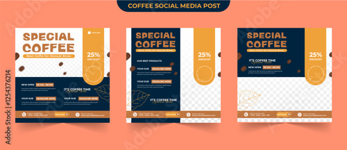 Delicious hot and iced coffee roasted bean brewing manual latte social media post template with easy edit
