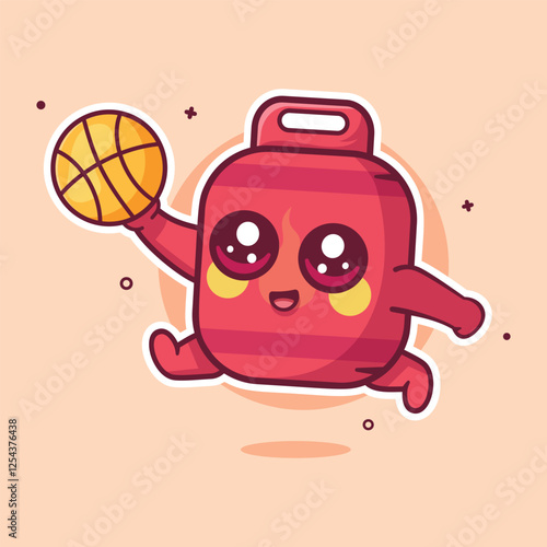 cheerful gas cylinder character mascot playing basketball isolated cartoon