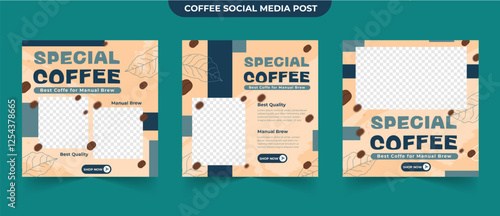 Delicious hot and iced coffee roasted beans brewing manual latte social media post template with easy edit