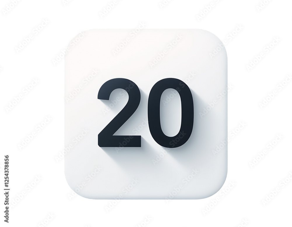Number Twenty on Rounded Square Tile with Long Shadow Effect Number Twenty on Rounded Square Tile with Long Shadow Effect