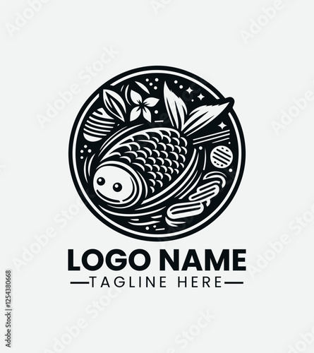 Taiyaki Fish Cake Logo Design, Japanese Fish Shaped Pastry Logo, Sweet Fish Snack Logo, Asian Dessert Logo, Street Food Logo