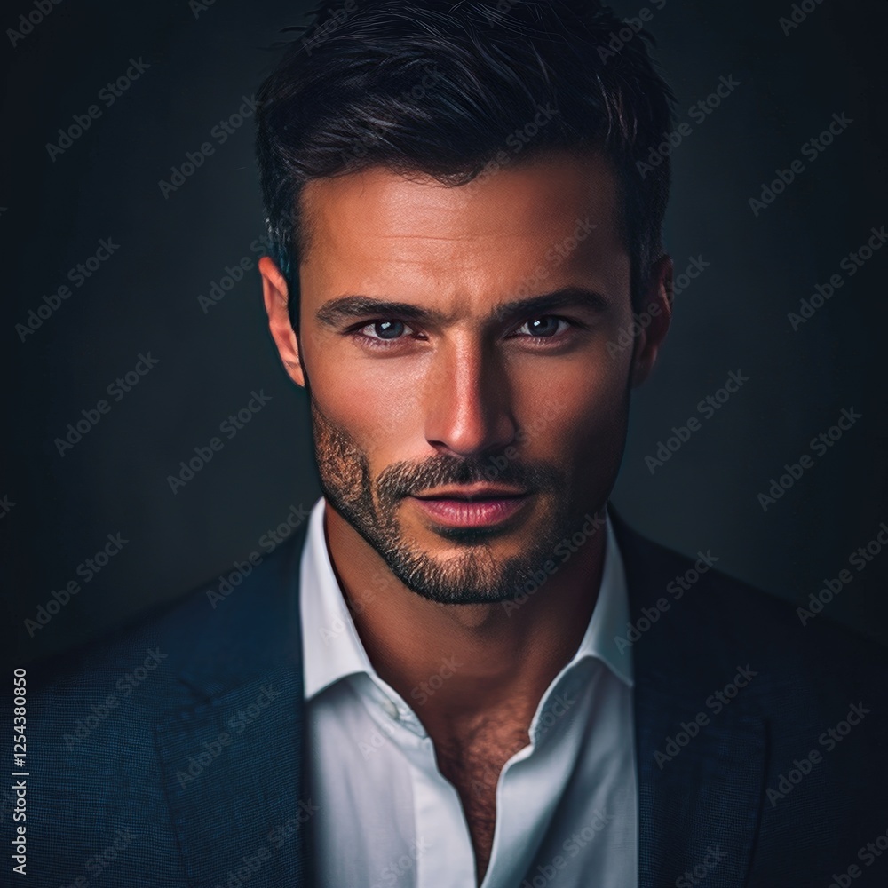 Handsome Man in Suit Intense Gaze Portrait Handsome Man in Suit Intense Gaze Portrait